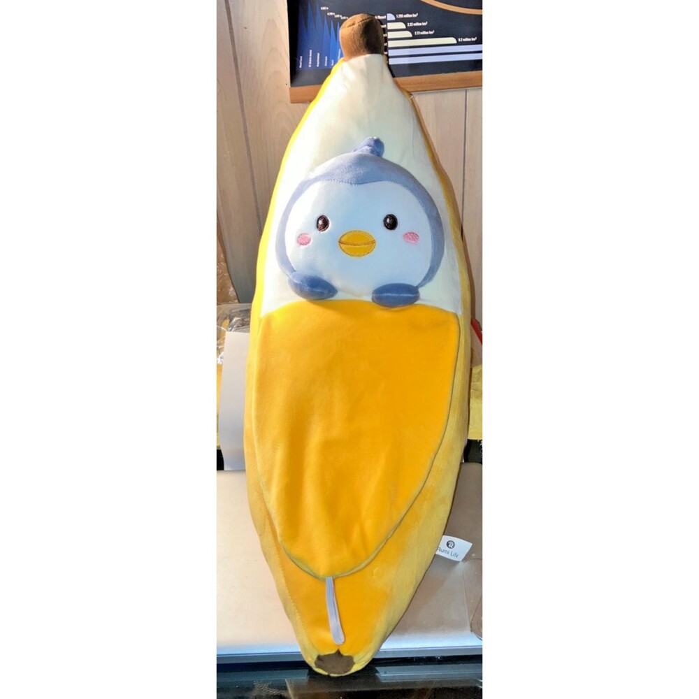 Rumi Life Large 21" Penguin in Banana Costume Soft Plush Peels Open & Close RARE